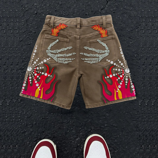 Y2K Streetwear Embroidered Denim Shorts – Harajuku Hip Hop Baggy Gothic Summer Basketball Shorts for Men and Women