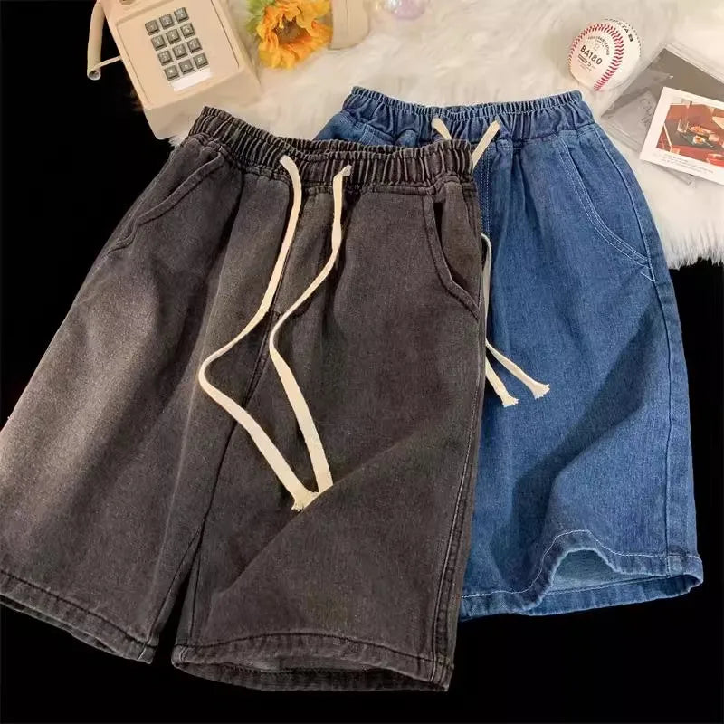 2025 Summer Men’s Denim Shorts – Dark Blue Stretch Slim Straight Fashion Jeans for Men